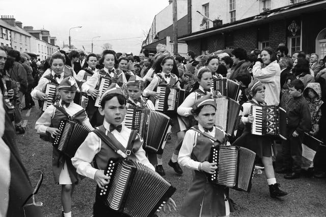 A band performing at the St. Patrick's Day parade in Moville on March 17, 1993.