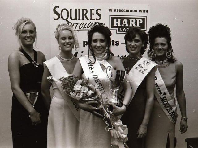 The finalists of the 1995 Miss Derry competition pictured at the final in Squires Nightclub.
