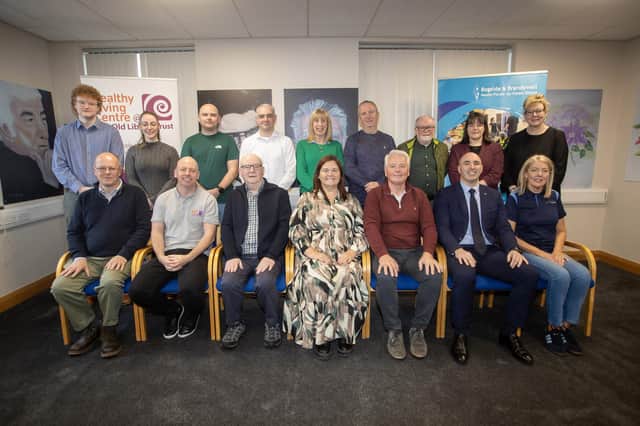 The new board pictured during sign off with Andre Talbot Collaboration Ireland, independent consultant who led the process alongside representatives from Edward’s and Co, Solicitors, legal team. Front from left, Andre Talbot, Collaboration Ireland, George McGowan, Project Director, Liam Hegarty, Maureen Collins, Damien Harkin, Karole McCauley and Mary Breslin, Deputy Director, Health For Life. Back from left, representatives from, Edwards & Co., Solicitors, Caoimhin Logue, BBHF, Seany Doherty, OLT, Ann McDuff, BBHF, John Mullan, BBHF, Ronan O'Donnell, OLT, representatives from, Edwards & Co., Solicitors. (Photo: Jim McCafferty Photography)