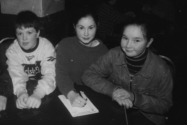 Pupils from St. Mura's, NS, Tooban, who took part in the Derry Journal National Schools Quiz. From left, Ronan Hutchinson, Leonie Durnan and Courtney Greene.