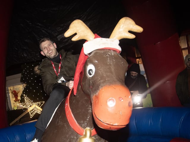 Mr. Lowry having fun in the Buckin Bronco on Thursday night.