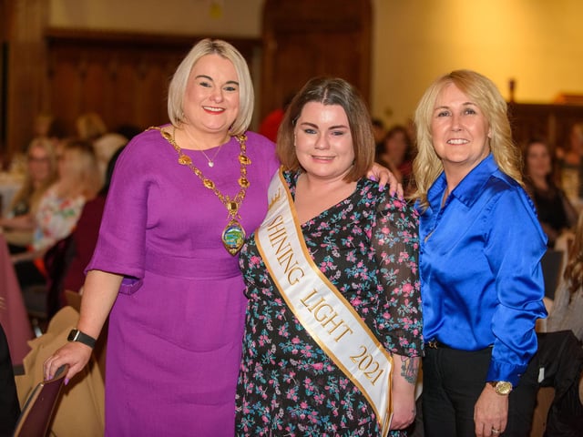 The Mayor Councillor Sandra Duffy hosted an evening to mark International Womens Day in the Guildhall which included a performance by Colmcille Ladies Choir, an address by Mary Keogh and a comical speech by Charmaine O’Donnell compered by Jeananne Craig. Picture Martin McKeown. 08.03.2