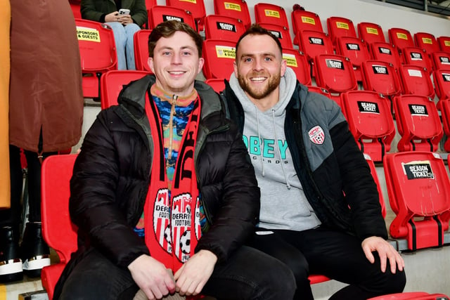 These two Derry City fans are enjoying the match night experience as City coast to victory.