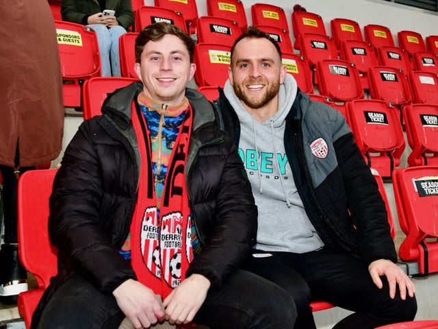 These two Derry City fans are enjoying the match night experience as City coast to victory.