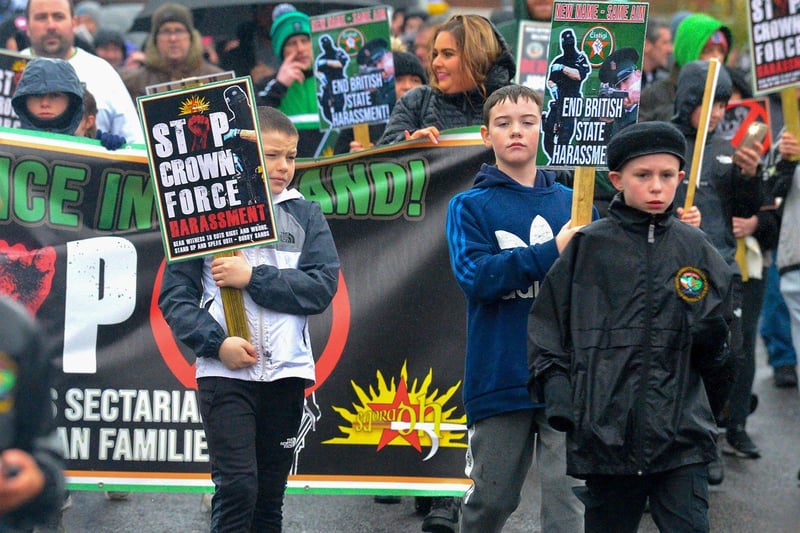 Placards carried at the Bloody Sunday 51 commemoration march on Sunday afternoon. Photo: George Sweeney. DER2306GS – 29