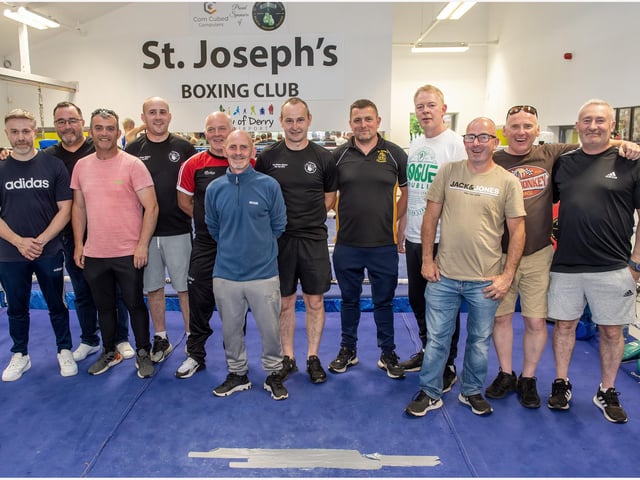 Some of the coaches from local boxing clubs pictured in the ring at St Joseph's ABC having done some great work in preparation for the William Wallace Box Cup.