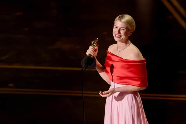 HOLLYWOOD, CALIFORNIA - MARCH 15: Jessie Buckley accepts the Actress in a Leading Role award for "Hamnet" onstage during the 98th Oscars at Dolby Theatre on March 15, 2026 in Hollywood, California. (Photo by Kevin Winter/Getty Images)