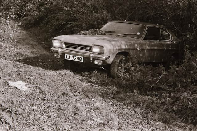 The car in which Detective Sergeant John Doherty was travelling when he was shot dead in a laneway 200 yards from his home in Ballindrait on October 28, 1973.
