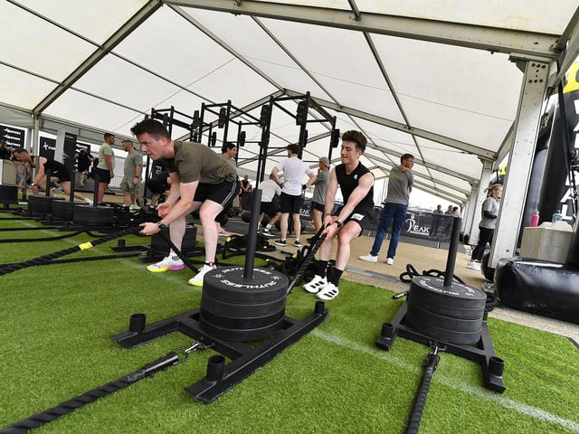 Competitors take part in the Ebrington Hyrox on Saturday morning. Photo: George Sweeney