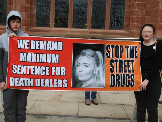 Group with a banner at the Anti-drugs rally, Guildhall Square. (Photo - Deirdre Heaney, nwpresspics)