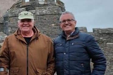 Eddie Crawford, Chair of the Red Hugh O'Donnell Association with Carlos Burgos, President of the Hispano-Irish Association, at Simancas Castle.