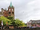 The Apprentice Boys marching on the Derry Walls.
