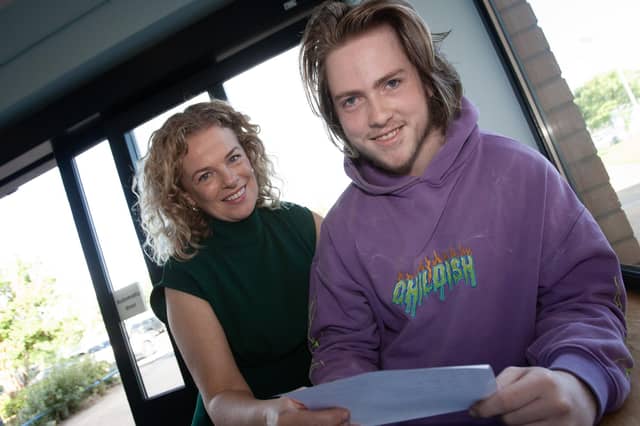 Mrs Fiona Harrigan, Vice Principal, St. Joseph's Boys School pictured with A Level student Daimhin Parkhill.