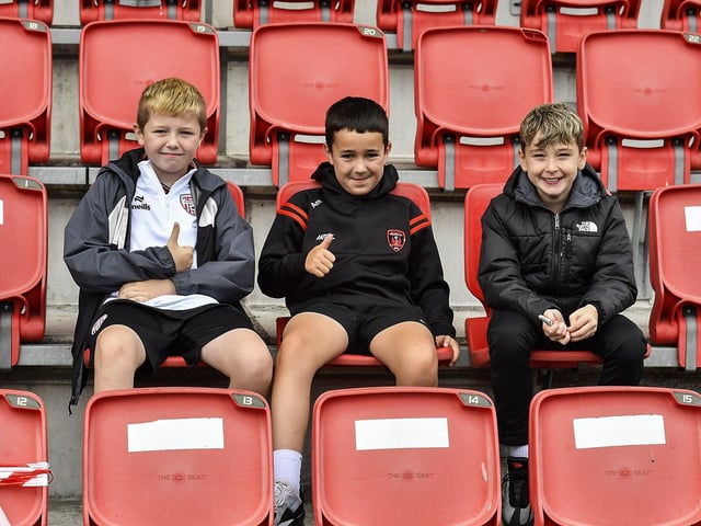 Fans attend the Derry City open training session on Monday morning in Brandywell Stadium. The event was organised at part of the Gasyard Feile. Photo: George Sweeney / Derry Journal