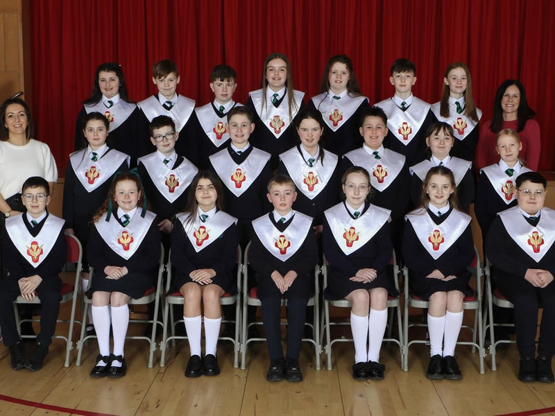 Pupils from St. Patrick’s Primary School who were confirmed by Bishop Donal McKeown in St. Patrick’s Church, Pennyburn. Included are Mrs. O. Callaghan, teacher and on right Caroline Doherty, classroom assistant. (Photo - Tom Heaney, nwpresspics)