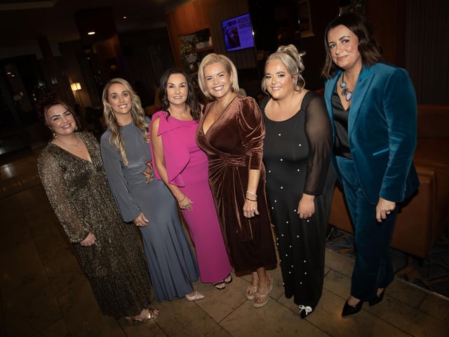 Holy Child PS Principal Pat Concannon pictured with her staff at Saturday night's celebration. From left, Roslyn Donaghy, Catherine O'Doherty, Joanne Logue, Megan Donnelly and Aine O'Connor, Vice Principal. (Photos: Jim McCafferty Photography) : .