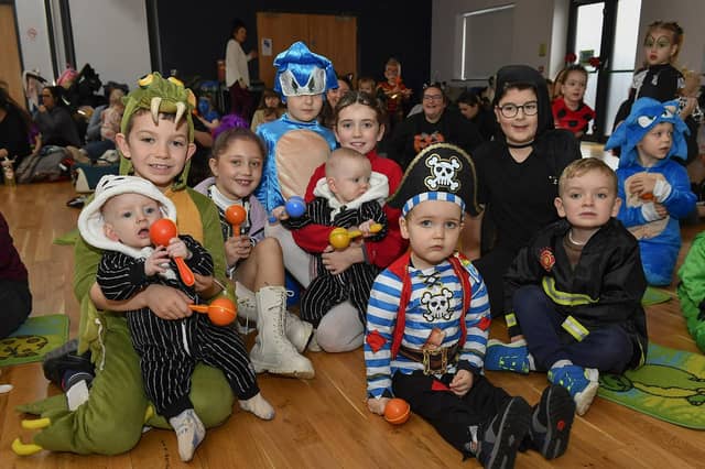 Pictured are young children and relatives at the he Waterside Shared Village cross-community Halloween kids costume party and disco with entertainment from Jo Jingles and Gary McMusic.