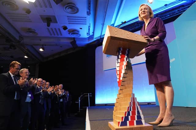LONDON, UNITED KINGDOM - SEPTEMBER 05: Foreign Secretary Liz Truss delivers an acceptance speech at the Queen Elizabeth II Conference Centre in Westminster