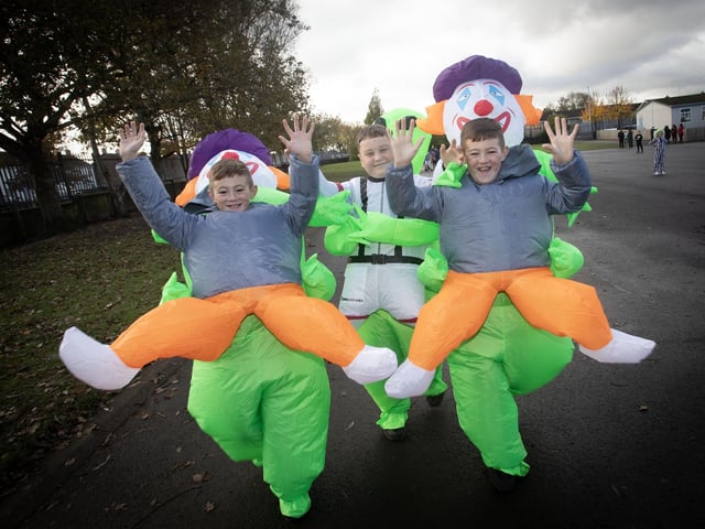 Three of the colourful costumes pictured at Greenhaw PS on Friday as Halloween Celebrations started early. (Photos: jim McCafferty Photography) : .