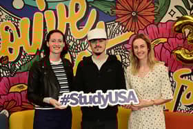 Keegan Houston pictured with Dr Erin Hinson, Study USA Student Support Advisor and Claire Hamilton, Study USA Programme Manager.  (© Pacemaker Press International)