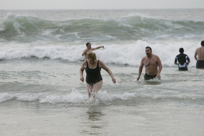 Dozens of fearless New Year’s Day dippers dive into the North Atlantic at Culdaff as part of the annual festive tradition in 2005.
