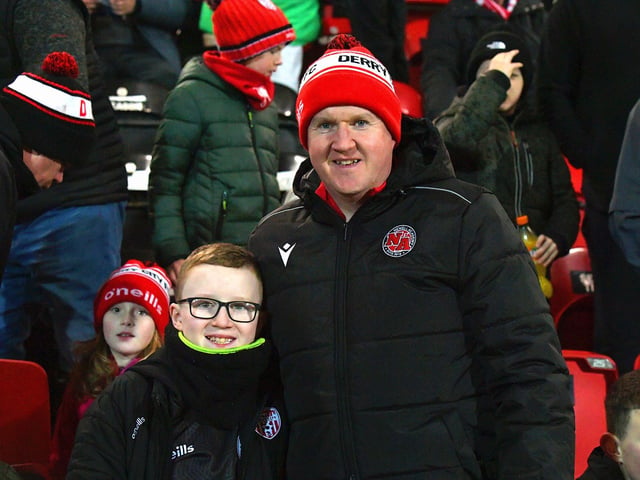 Derry City fans at the Brandywell on Friday evening. Photo: George Sweeney
