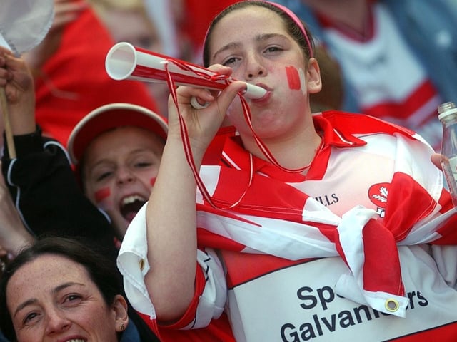 Derry fans in jubilant mood before the 2004 All Ireland semi-final. (3108A28)