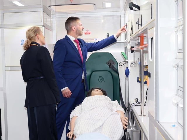 Health Minister Robbie Butler MLA during a tour of the School of Nursing at Magee College.