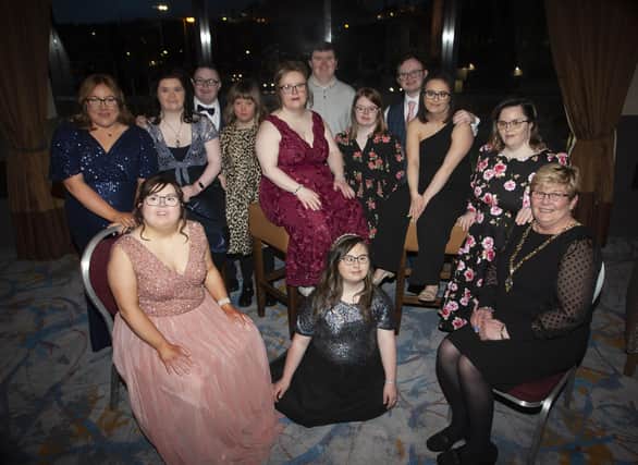 The Deputy Mayor of Derry City and Strabane District Council, Angela Dobbins pictured at Friday night’s 25th Anniversary Gala Ball of the FDST with some of the young people from the Foyle Down Syndrome Trust. (Photos: Jim McCafferty Photography)