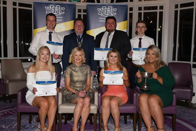 Three act competition winners, Moycraig YFC with YFCU president, Stuart Mills and NFU representative, Lauren Hamilton