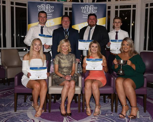 Three act competition winners, Moycraig YFC with YFCU president, Stuart Mills and NFU representative, Lauren Hamilton