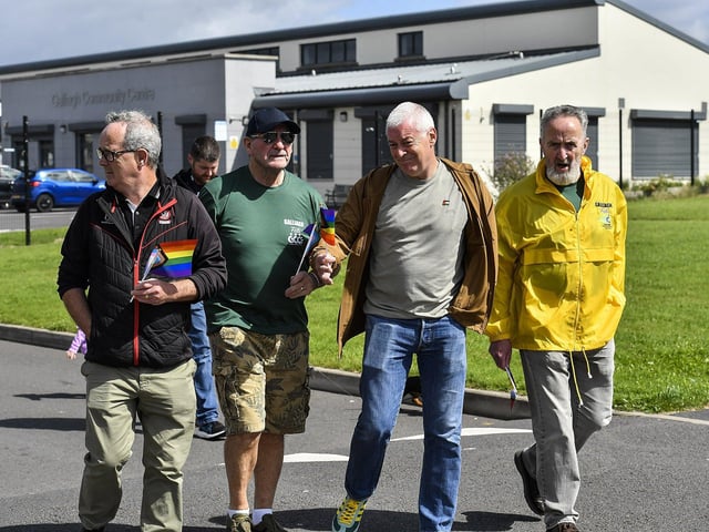 Some of the participants who took part in the Stride for Pride walk, in Galliagh on Saturday afternoon, celebrating unity, equality and inclusion. Photo: George Sweeney