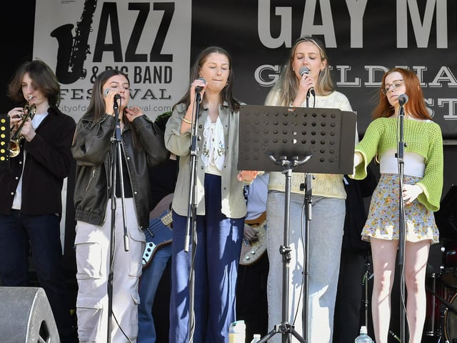 The Foyle College Band performs on the Gay McIntyre stage in Guildhall Square during the Jazz Festival.  Photo: George Sweeney