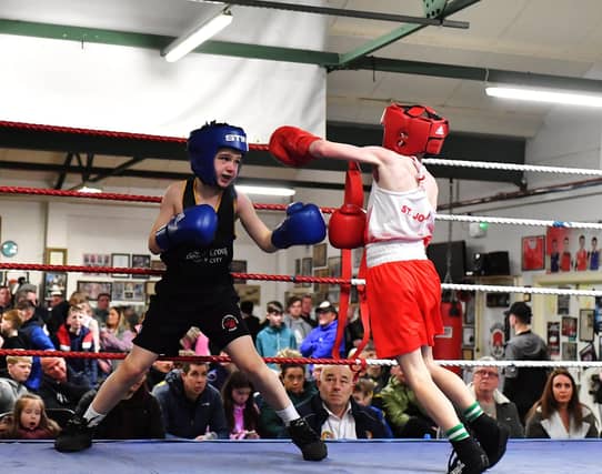 Sean Logue, Oakleaf v Pauric Glasgow, St Johns. Photograph: George Sweeney