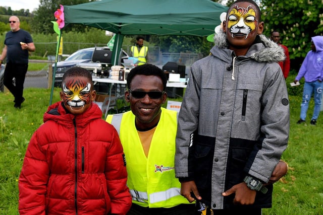 Daniel, Ken and David were at the NW Migrants Forum’s ‘Celebrate Family – Connect Communities’ fun day at Coshquin on Sunday afternoon last. Photo: George Sweeney.  DER2320GS – 17