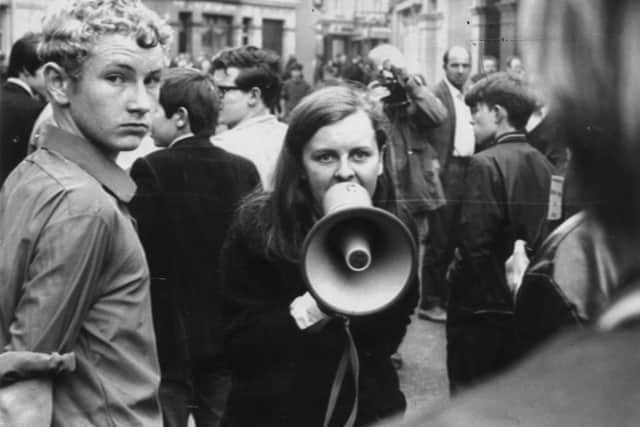 Bernadette Devlin in Derry during the Battle of the Bogside.   (Photo by Evening Standard/Getty Images)