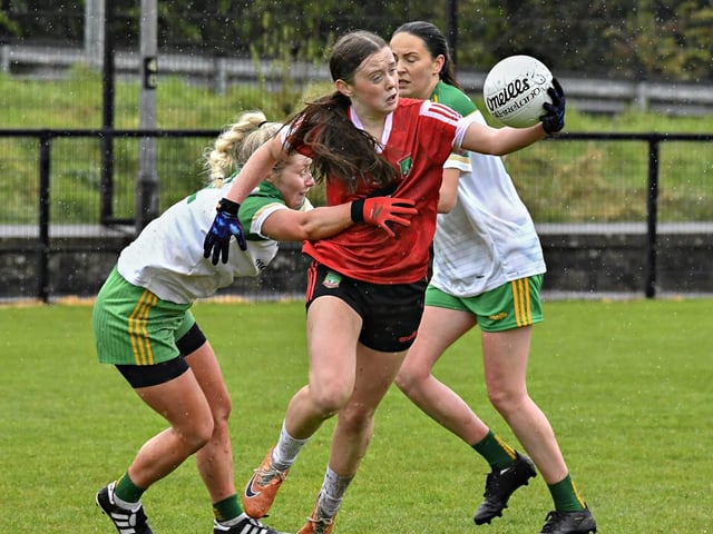 Sean Dolans against Glen in the inaugural Charlene Griffiths Memorial 7s tournament held at Pairc Bhrid. Photo: George Sweeney