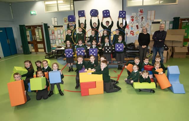 FUN MATHS AT GREENHAW!. . . .Pupils from Greenhaw Primary School who took part in 'Fun Maths' at the school this week. Included is Franz Schlindwein, facilitator and Mrs. Fiona Gallick, Vice Principal and the school's Maths Co-Ordinator. (Photos: Jim McCafferty Photography)