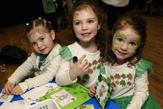 Aya June McCay with Rosie and Ailbhe Long at the St Patrick’s Family Day held in An Cultúrlann. (Photo - Tom Heaney, nwpresspics)