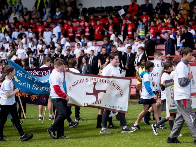 Participants at the Derry Diocese Fan The Flame annual Mass 2025 in Celtic Park.