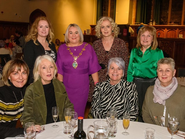 The Mayor Councillor Sandra Duffy hosted an evening to mark International Womens Day in the Guildhall which included a performance by Colmcille Ladies Choir, an address by Mary Keogh and a comical speech by Charmaine O’Donnell compered by Jeananne Craig. Picture Martin McKeown. 08.03.2