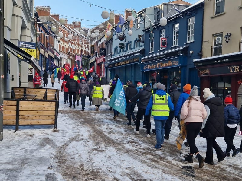 Striking public sector workers in Derry.