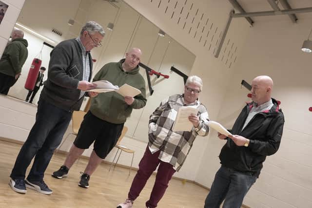 Spasie McGilloway, Brian Hasson, Maureen Wilkinson and Pat Lynch at City Til I Die rehearsals.