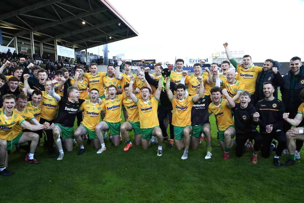 Desertmartin’s players celebrate their victory against Greenlough in the McFeely Group Derry Club Intermediate Championship final held in Celtic Park, on Sunday. (Photo - Tom Heaney, nwpresspics)
