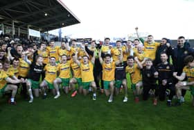 Desertmartin’s players celebrate their victory against Greenlough in the McFeely Group Derry Club Intermediate Championship final held in Celtic Park, on Sunday. (Photo - Tom Heaney, nwpresspics)