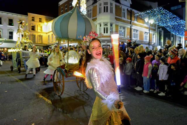 The colourful Derry Christmas Lights parade passes through The Diamond last year. Photo: George Sweeney.  DER2147GS – 001
