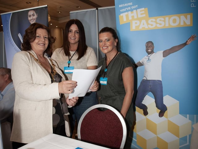 Pictured at the Primary stall at Tuesday's Job Fair are the Mayor, Patricia Logue with Primark's Carly McFall and Debbie McGuigan.