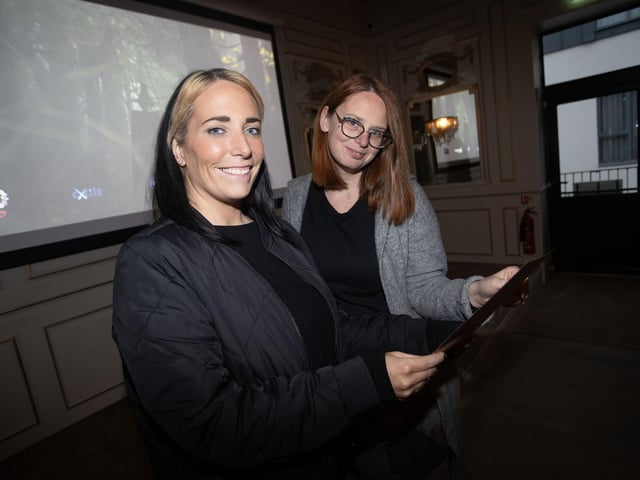 Jan Walker and Erin McLaughlin pictured before the premier screening of 'Witches' by filmmaker Elizabeth Shankey at the Rafters Suite at the Ebrington Hotel on Thursday night last. (Photos: Jim McCafferty Photography) : .