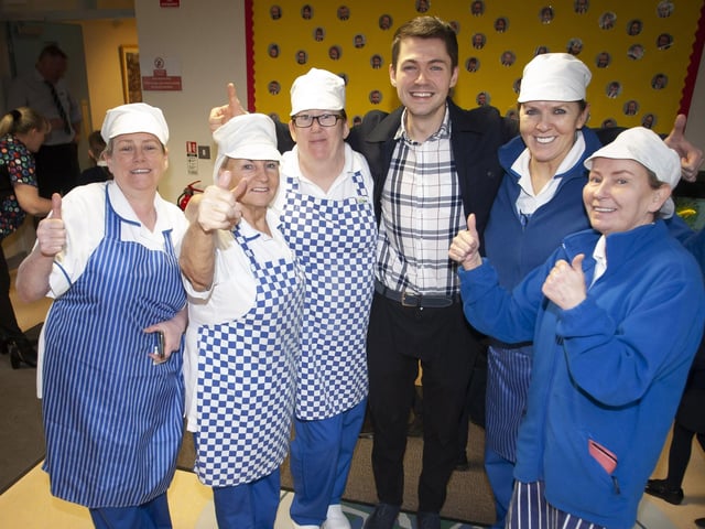 DINNER LADIES!!!!. . . Even the school’s Dinner Ladies came out to show their support for Damian on Tuesday at St. Patrick’s PS.