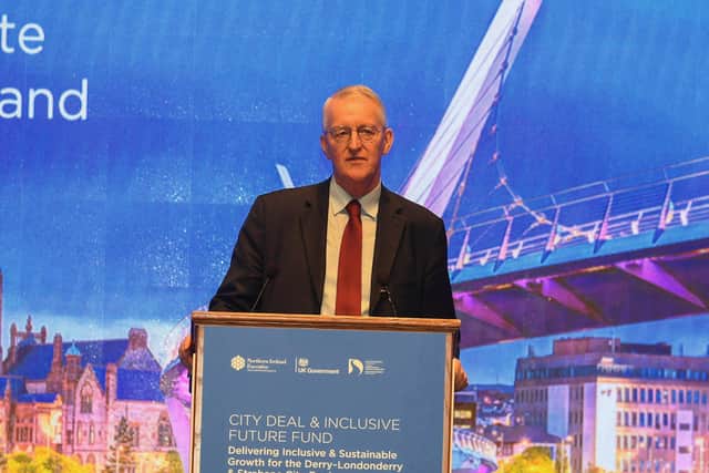 Hilary Benn MP, NI Secretary of State, speaking at the Signing of the Financial Deal for Derry and Strabane region at the Guildhall on Wednesday morning. Photo: George Sweeney